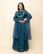 FIORRA Women's Teal Blue Georgette Anarkali Kurta With Dupatta | Grocsy