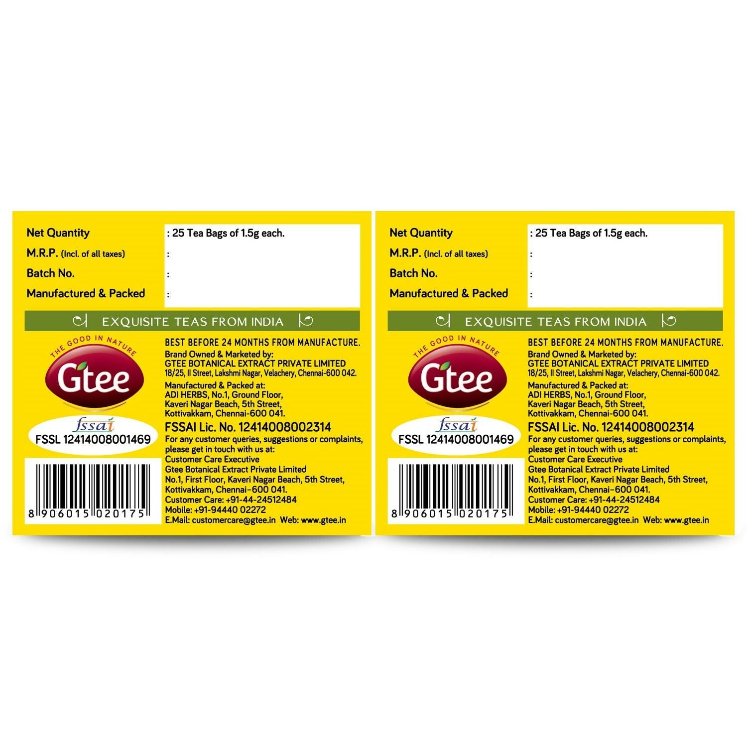 Gtee Green Tea Bags - Lemon & Ginger | Grocsy
