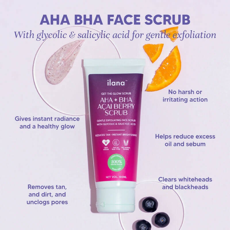 Ilana Get The Glow - AHA BHA Gentle Exfoliating Cream Face Scrub | Grocsy