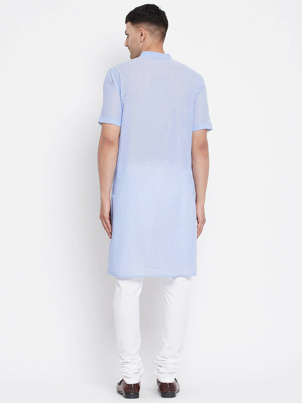 Even Apparels Blue Pure Cotton Men's H/S Kurta With Band Collar | Grocsy
