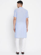 Even Apparels Blue Pure Cotton Men's H/S Kurta With Band Collar | Grocsy