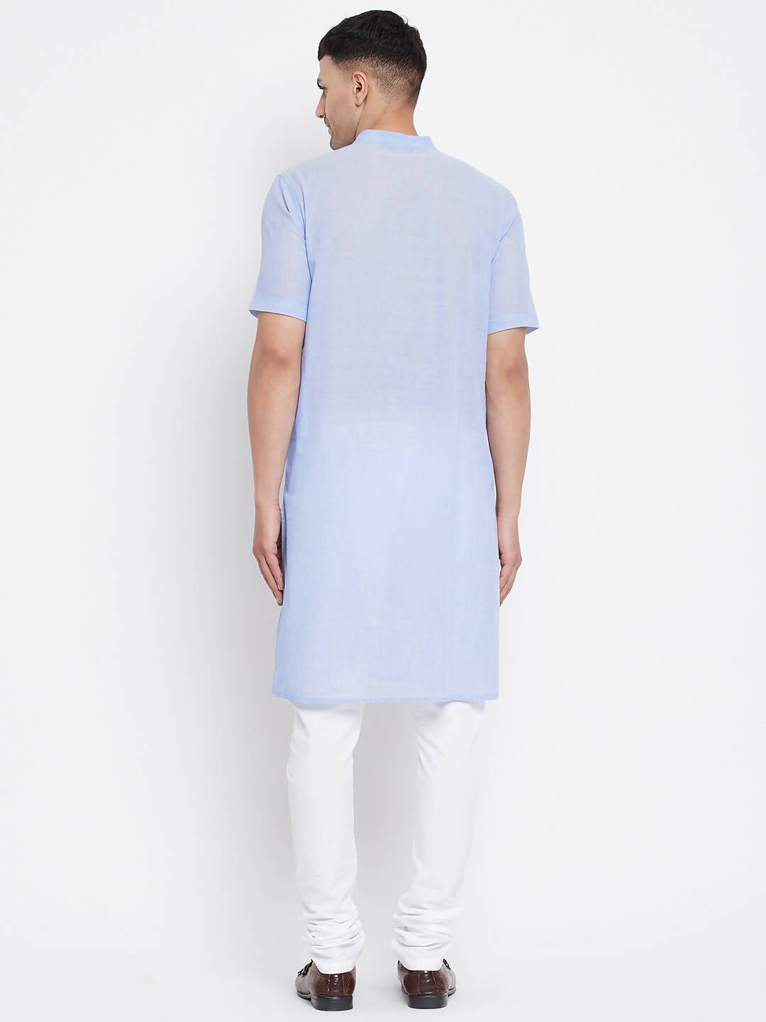 Even Apparels Blue Pure Cotton Men's H/S Kurta With Band Collar | Grocsy