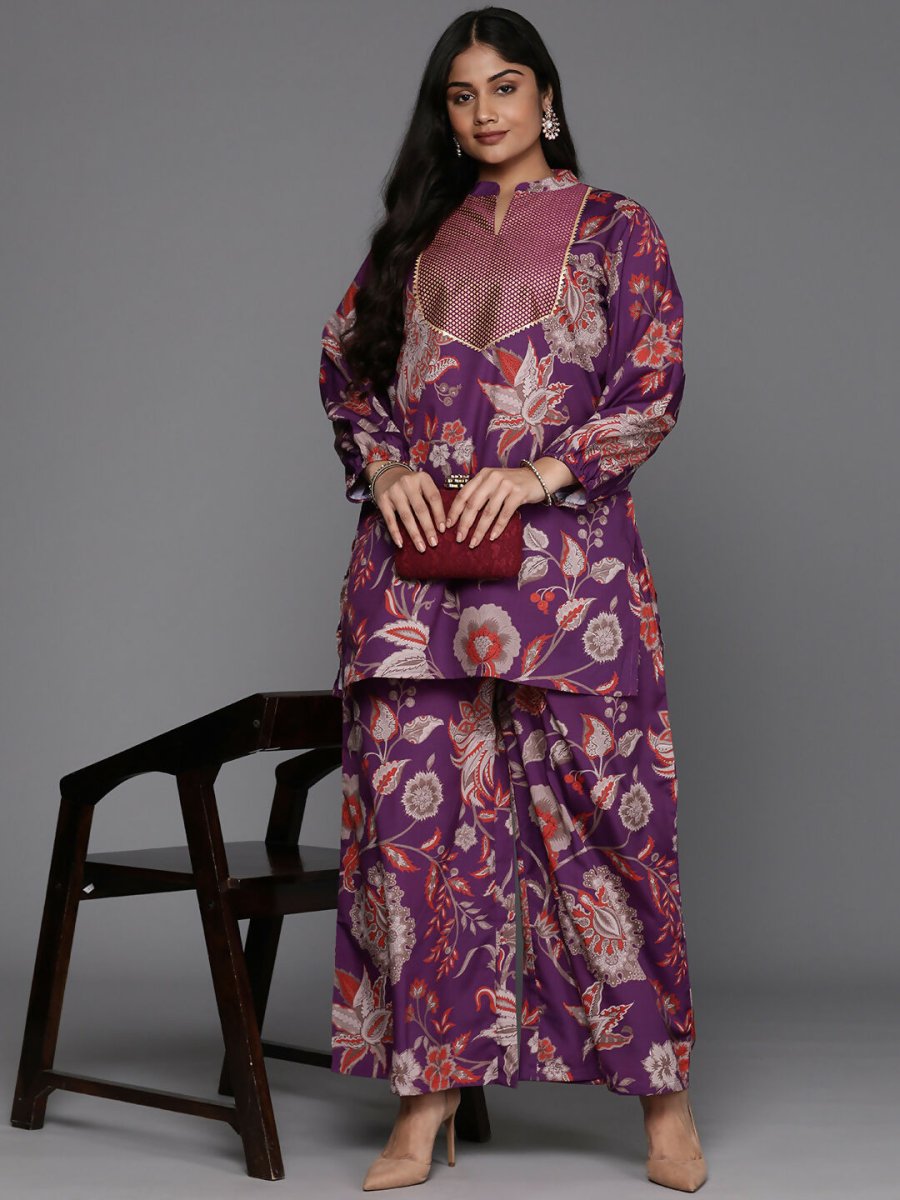 Ahalyaa Women's Traditional Wear Co-ords - Purple | Grocsy