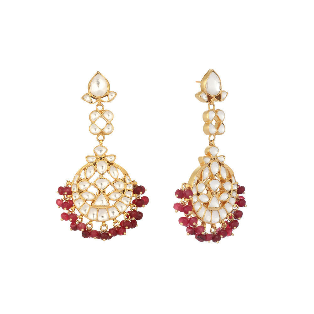 Nuyug 22K Gold Plated Serenoor Ruby Kundan Chandbali Earrings | Grocsy