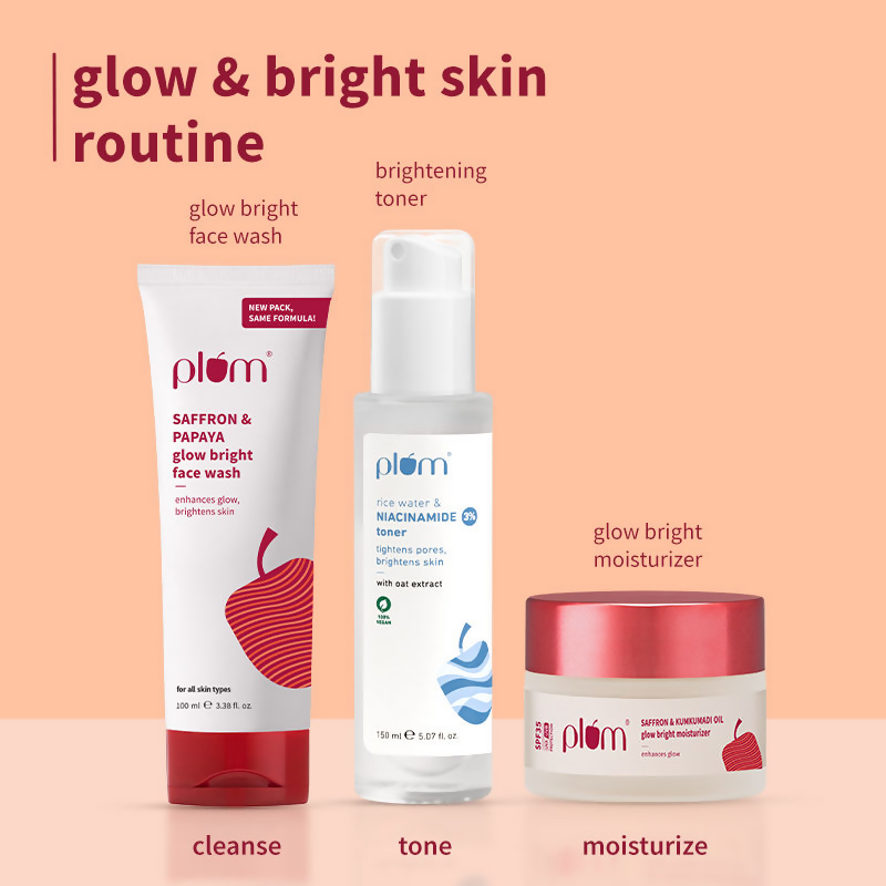 Plum CTM Combo - Saffron & Papaya Face Wash, Niacinamide Toner | Grocsy
