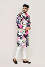 Joban Fashion Printed Colored Satin Silk Fabric Kurta With Straight Fit Pant | Grocsy