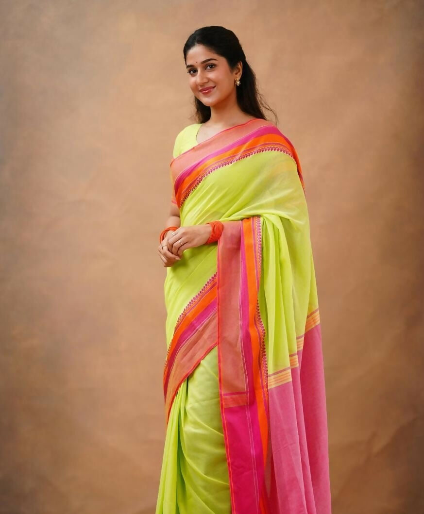 Exclusive Collection Light Green Beautiful Khadi Cotton Handloom Saree | Grocsy