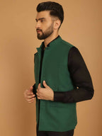 Even Apparels Pure Wool Nehru Jacket - Green | Grocsy