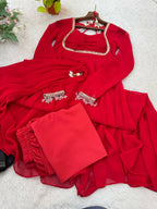 Teeya Creation Womens New Fancy Fox Georgette Heavy Quality Fabric With Handwork Red Gown Set | Grocsy
