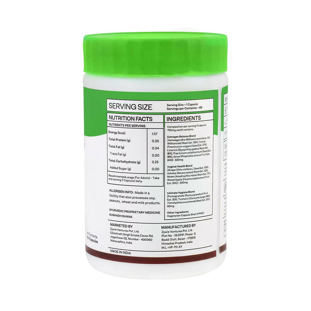 OZiva Plant Based HerComfort with Ashwagandha, Flax Seeds & Ashoka Stem Extracts Capsules | Grocsy