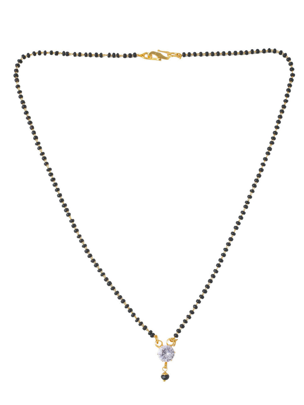 NVR Women's's Set of 2 Black Gold-Polished Beaded Mangalsutra With Ad Stone | Grocsy