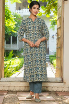 Aramya Straight Soft Cotton Floral Print Women's Kurta Set - Grey | Grocsy