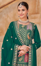 Anaita Green Vichitra Silk Readymade Suit with Embroidery & Lace Work | Grocsy