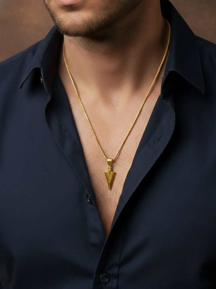 NVR Men's Arrow Shaped Gold Plated Pendant with Chain | Grocsy