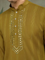 Vastranavya Rust Yellow Exclusive Viscose Rayon Festival Wear Real Mirror Work Kurta with Dupatta | Grocsy