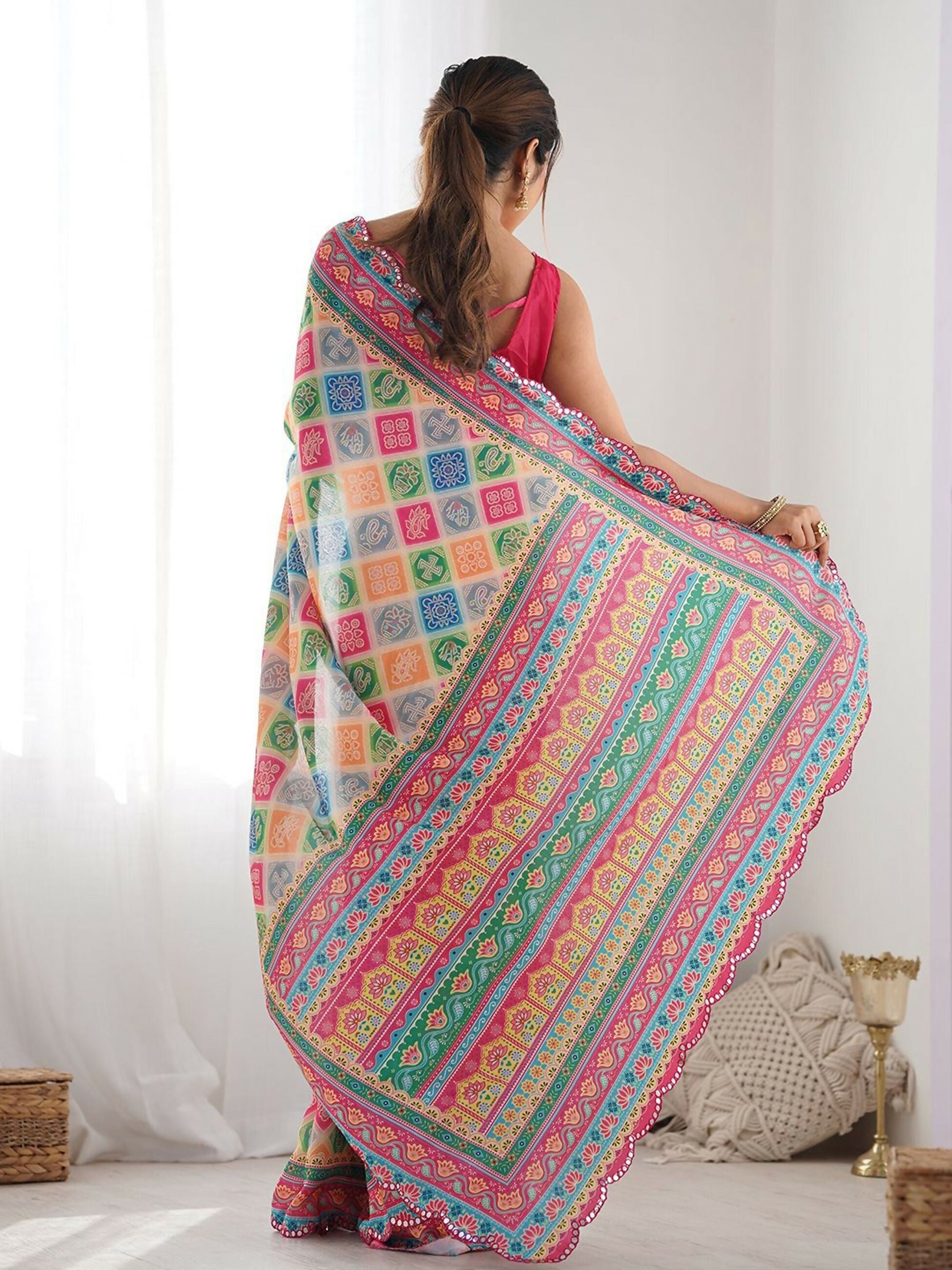 Designer Partywear Georgette Muiti Fancy Saree-Durga | Grocsy
