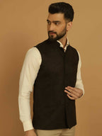 Even Apparels Nehru Jacket With Welt Pockets - Brown | Grocsy