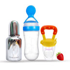 Goodmunchkins Stainless Steel Feeding Bottle, Food Feeder & Fruit Feeder Combo for Baby-(Blue-Yellow, 150ml) | Grocsy