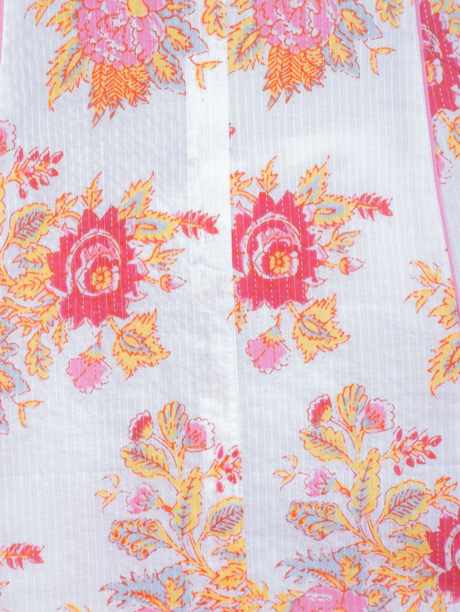 Aramya A-line Kantha Cotton Floral Print Women's Kurta - White | Grocsy