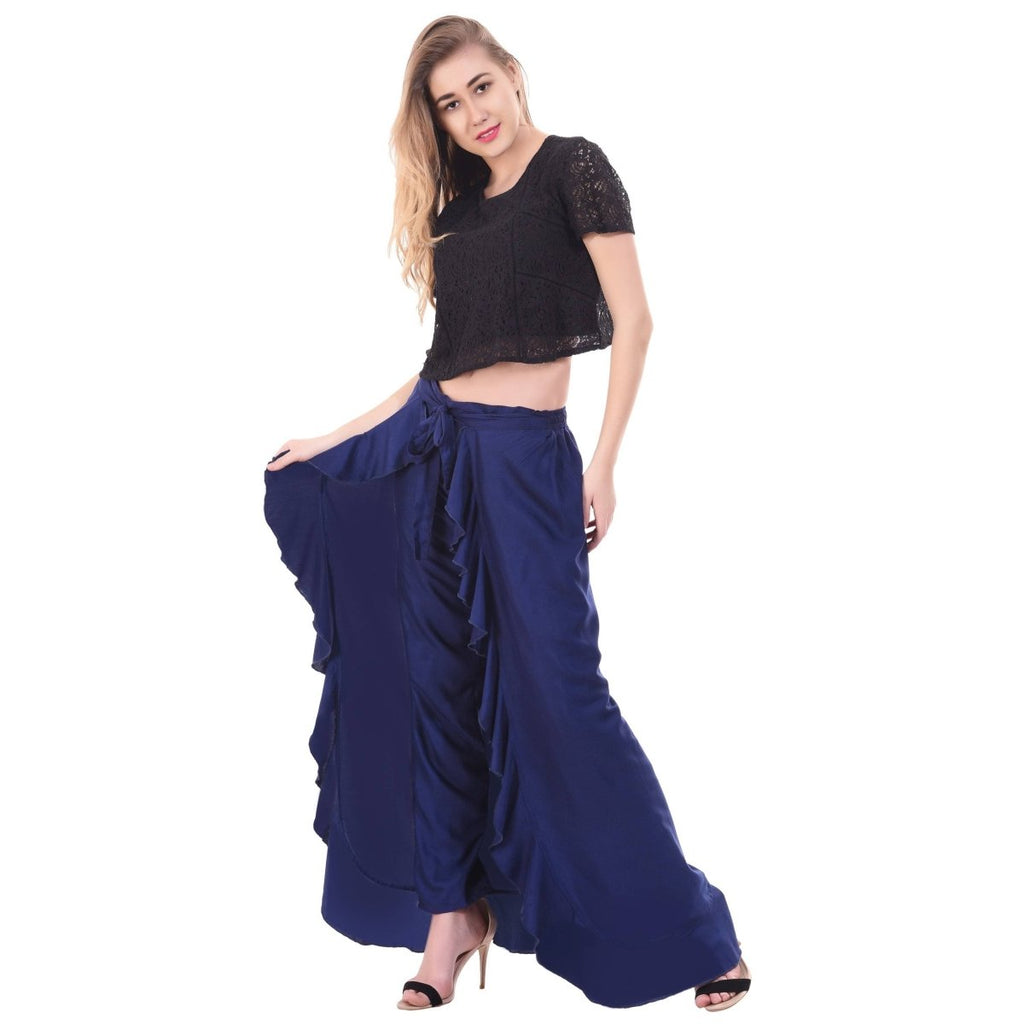Asmaani Royal Blue Color Plain Ruffle Palazzo | Grocsy