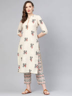 Vamika Printed Cotton Cream Party Wear/Casual Wear Kurta Set/Suit | Grocsy