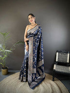 Joban Fashion Blue Meenakari Banarasi Silk Sarees | Grocsy