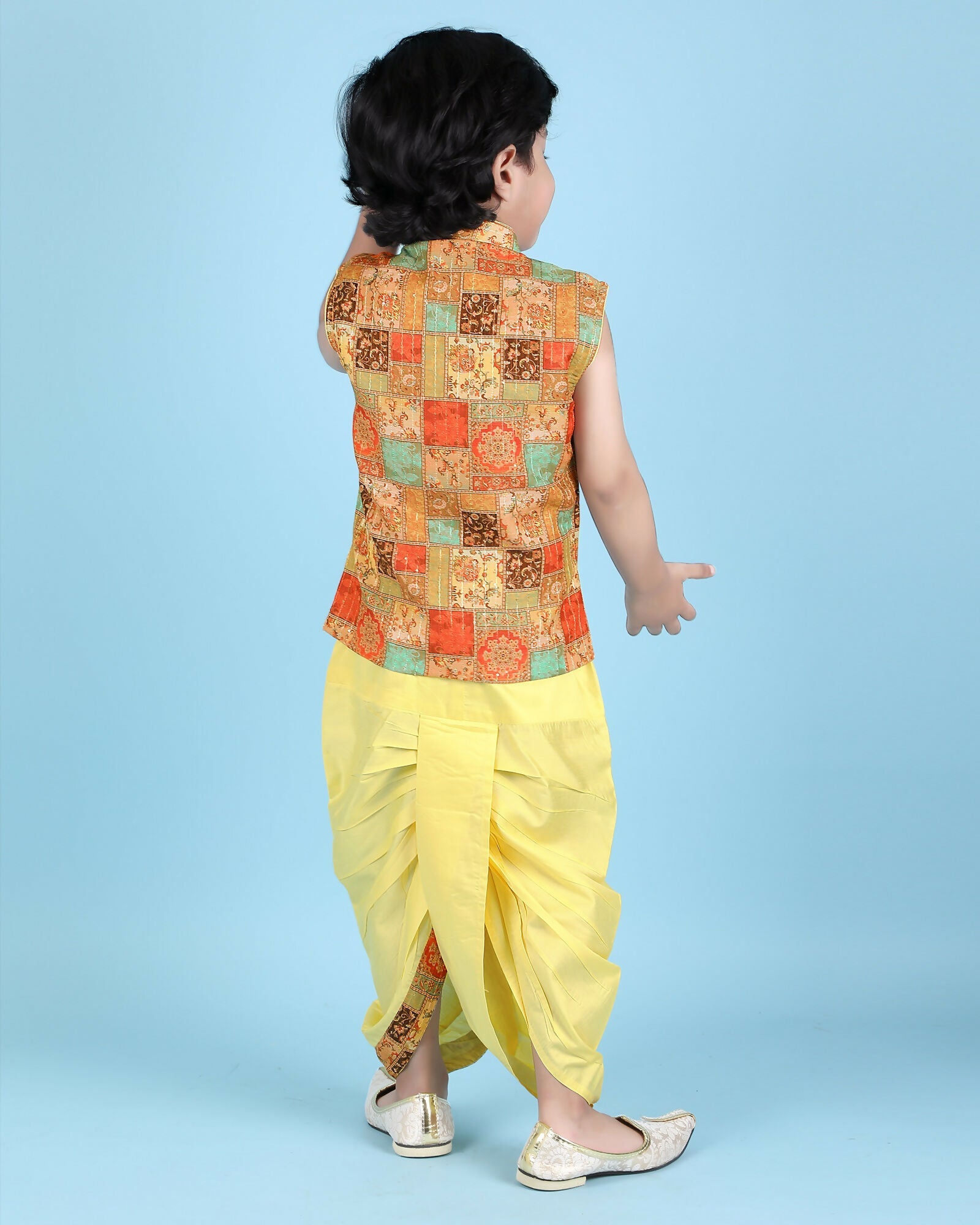 Joban Fashion Kids Island Cotton Sleeveless printed Kurta and Solid Dhoti - Yellow | Grocsy
