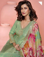 Anaita Green Shimmer Stitched Anarkali Suit with Sequins Embroidery Foil Stitch Work | Grocsy