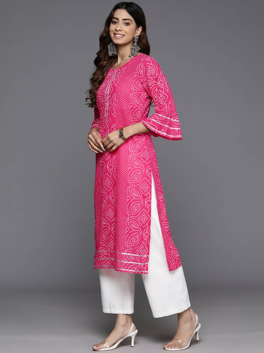 Ahalyaa Women Beige Floral Printed Regular Gotta Patti Kurta - Pink | Grocsy