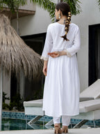 The52 White Women's Gorgeous Embroidered Chanderi Fabric Straight Kurta, Pant and Dupatta Set | Grocsy