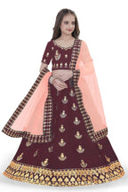 Dwiden Maroon Kamal Tafetta Sattin Semi-Stitched Girl's Lehenga Choli | Grocsy