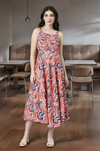 Souchii Multicolour Abstract Print Fit & Flare Midi Dress | Grocsy