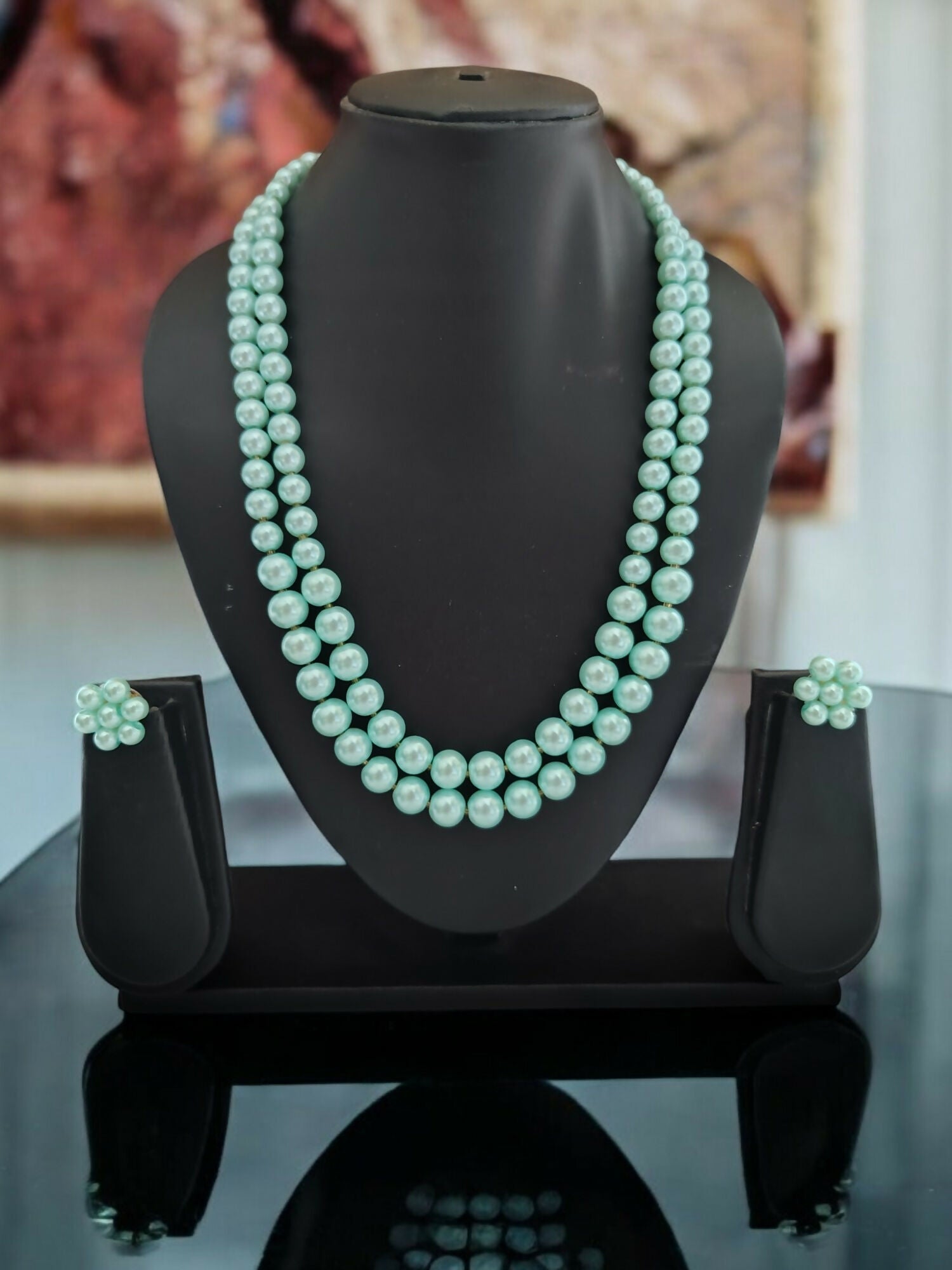 Inhanns Everyday Workwear Pearl Set (Double Layered Pearls) - Light Green | Grocsy