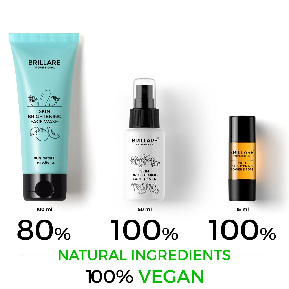 Brillare Skin Brightening Natural Face Wash Toner and Face Serum Combo | Grocsy