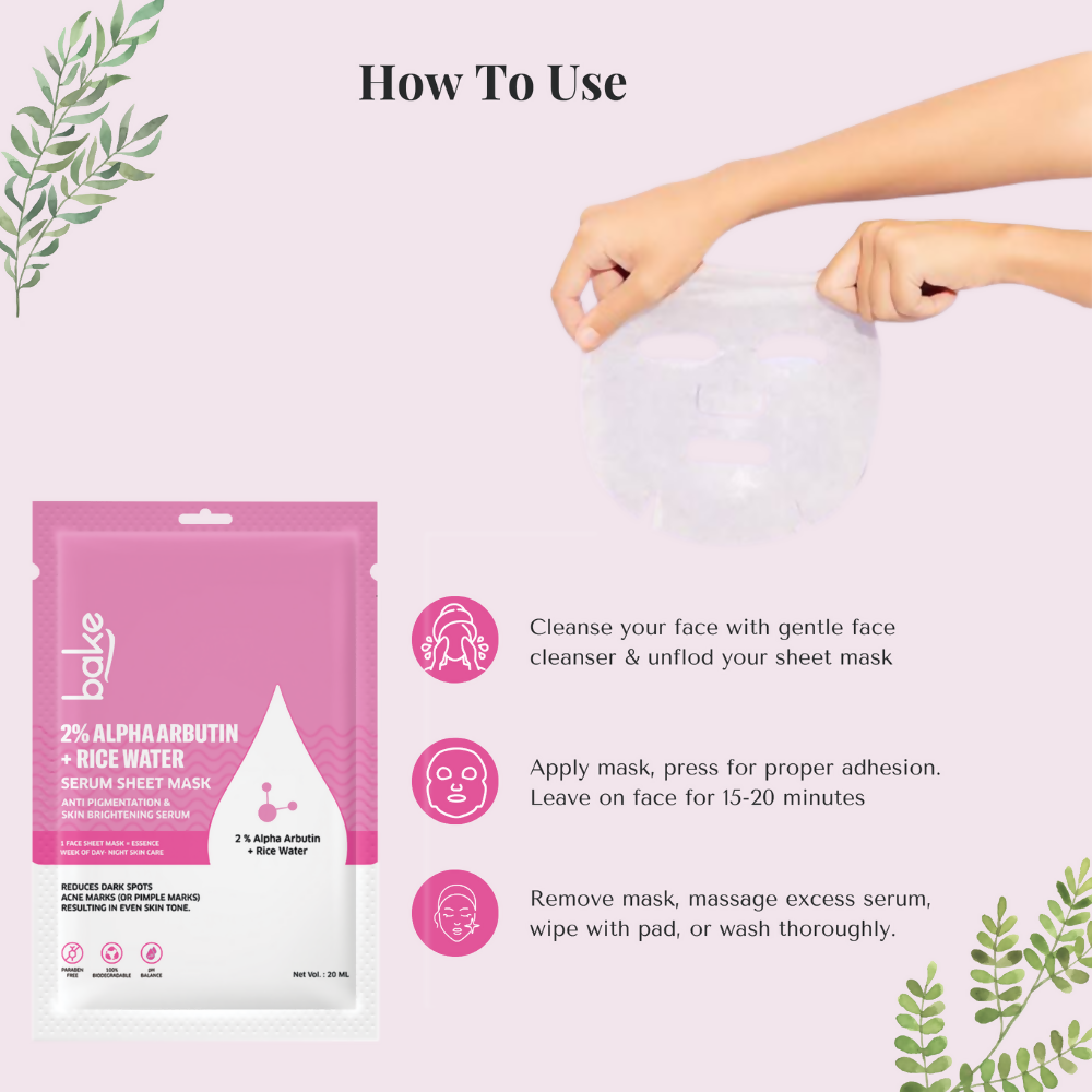 Bake 2% Alpha Arbutin + Rice Water Serum Sheet Mask | Grocsy