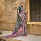 Purple Gajji Silk Diamond With Handwork Saree With Unstitched Blouse - Norita Gajri | Grocsy