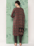 Yufta Women Black & Red Floral Printed Pure Cotton Kurta with Trousers & With Dupatta | Grocsy