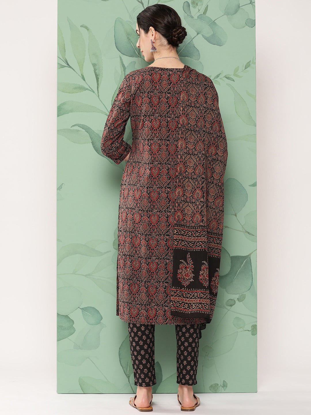 Yufta Women Black & Red Floral Printed Pure Cotton Kurta with Trousers & With Dupatta | Grocsy