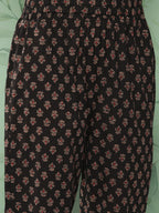 Yufta Women Black & Red Floral Printed Pure Cotton Kurta with Trousers & With Dupatta | Grocsy