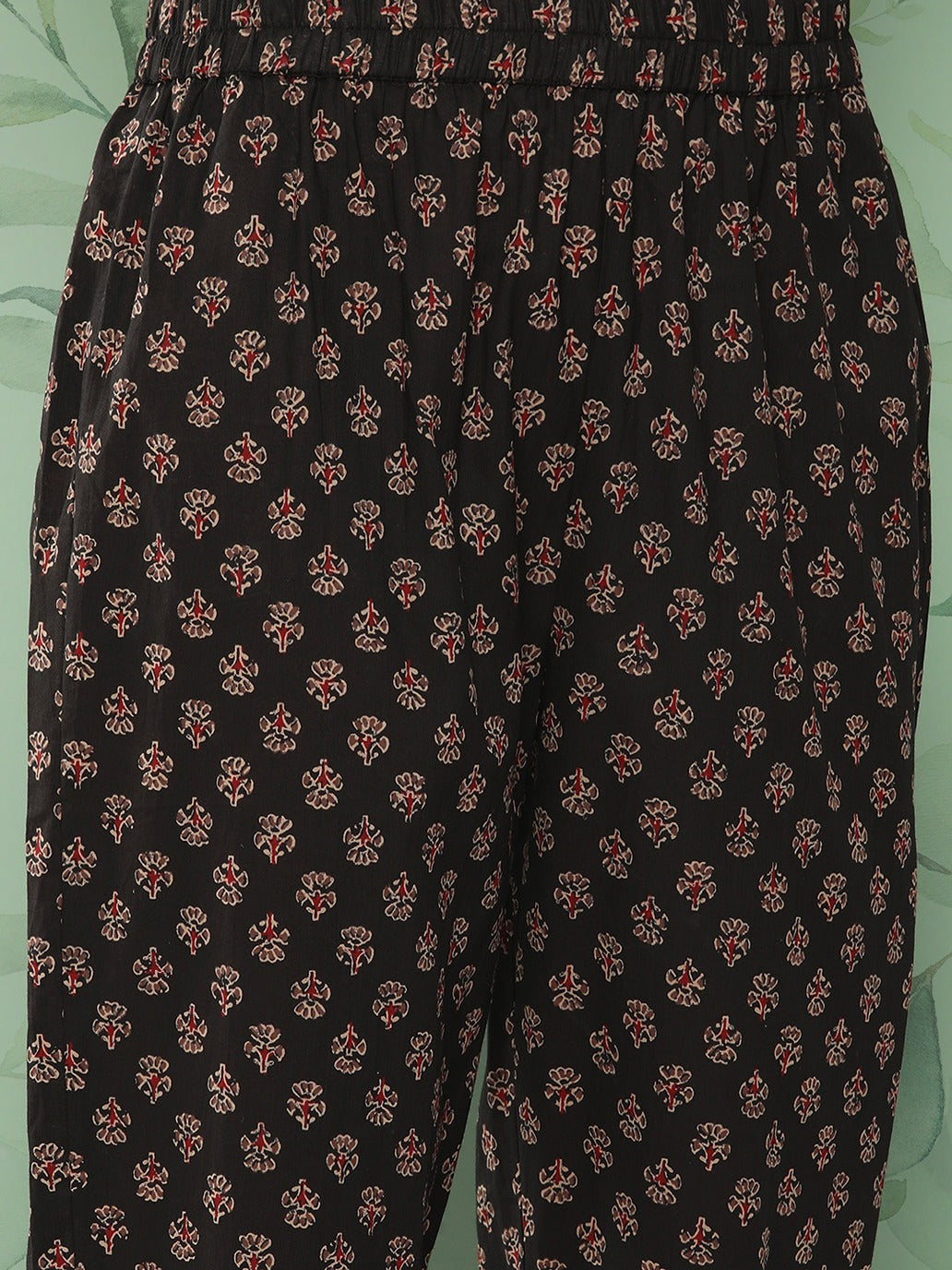Yufta Women Black & Red Floral Printed Pure Cotton Kurta with Trousers & With Dupatta | Grocsy