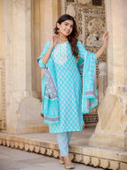 Yufta Women Floral Embroidered Regular Thread Work Kurta with Trousers & Dupatta | Grocsy
