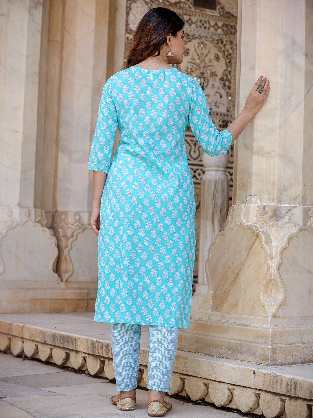 Yufta Women Floral Embroidered Regular Thread Work Kurta with Trousers & Dupatta | Grocsy