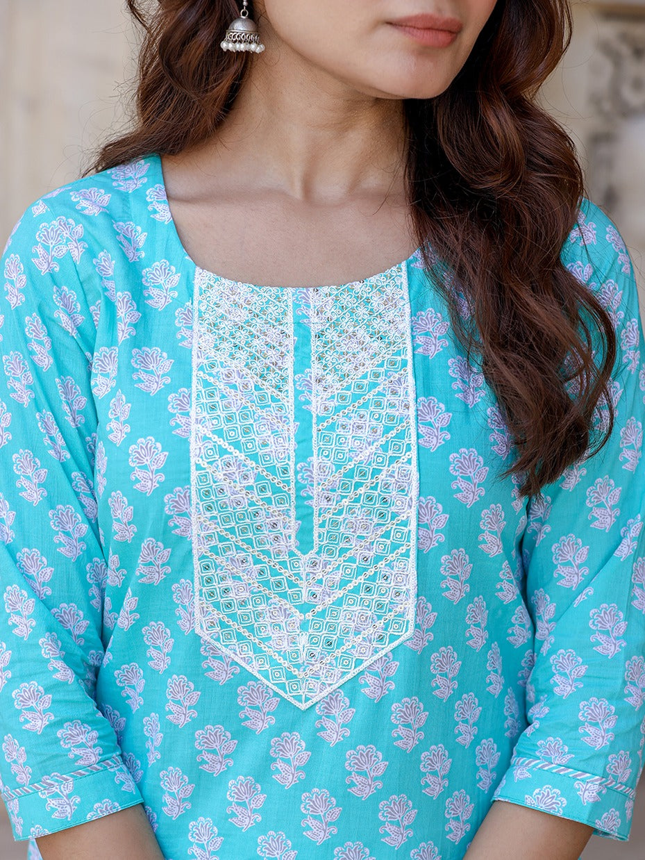 Yufta Women Floral Embroidered Regular Thread Work Kurta with Trousers & Dupatta | Grocsy