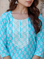 Yufta Women Floral Embroidered Regular Thread Work Kurta with Trousers & Dupatta | Grocsy