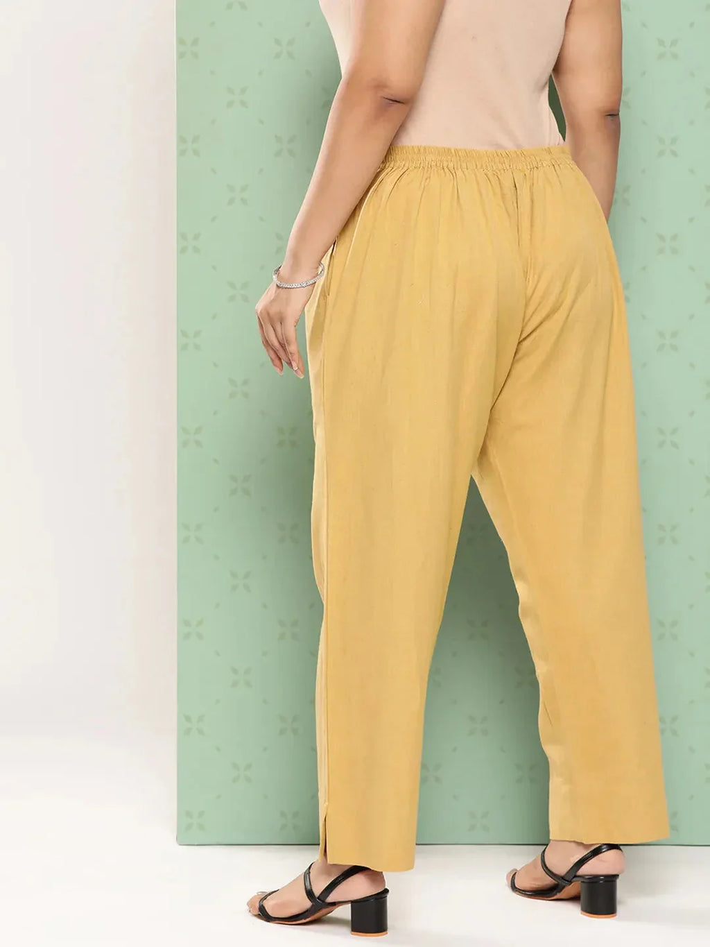 Yufta Women Plus Size Beige Cotton Ethnic Trousers | Grocsy