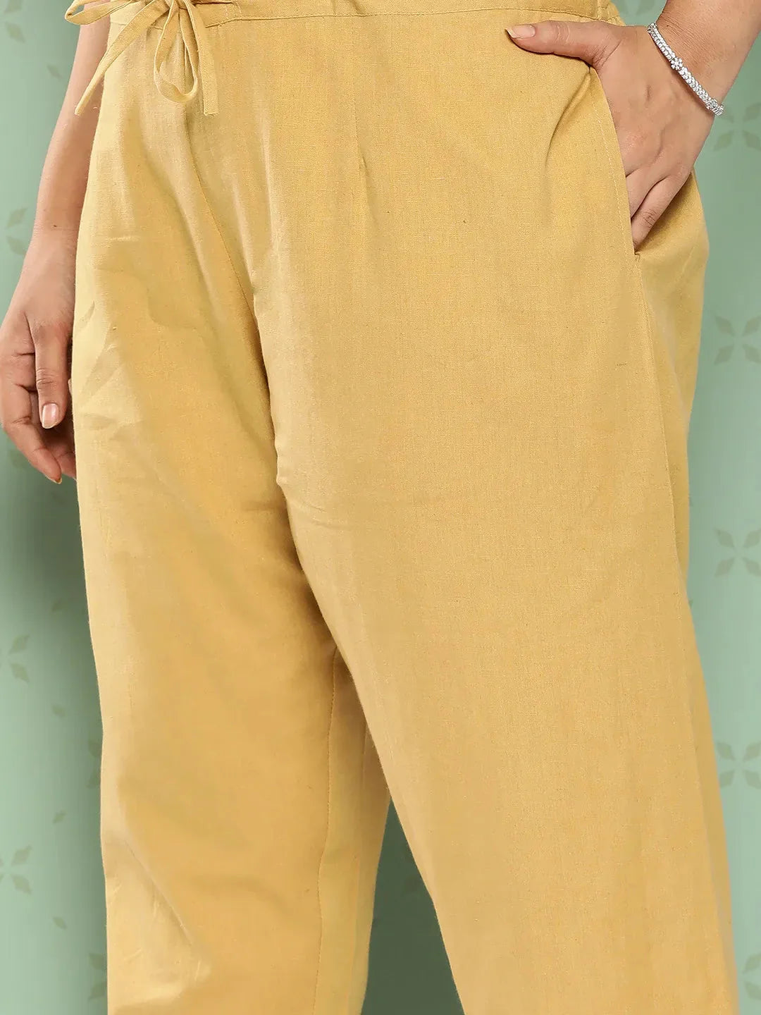Yufta Women Plus Size Beige Cotton Ethnic Trousers | Grocsy