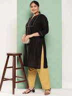 Yufta Women Plus Size Beige Cotton Ethnic Trousers | Grocsy