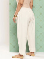 Yufta Women Plus Size Cream Pure Cotton Ethnic Trousers | Grocsy