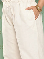 Yufta Women Plus Size Cream Pure Cotton Ethnic Trousers | Grocsy