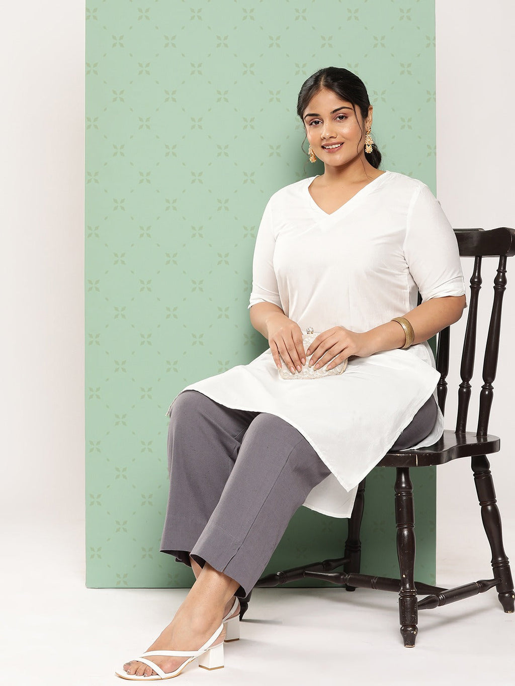 Yufta Women Plus Size Grey Cotton Ethnic Trousers | Grocsy